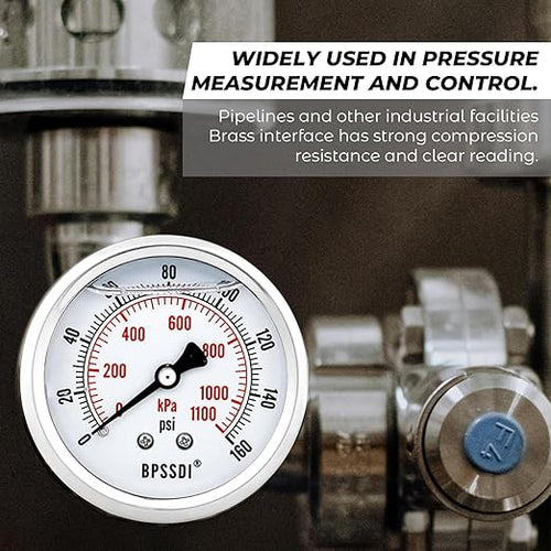 0-200 Psi Glycerin Liquid Filled Low Pressure Gauge, 2.5" Dial Size, 1/4" G - Image 2