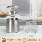 50oz 304 Stainless Steel Oil Filter Pot, Heavy Duty Bacon Grease Container & - Image 6