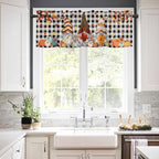 Thanksgiving Gnomes Kitchen Curtain Set, Fallen Maple Leaf Pumpkin Black Plaid - Image 3