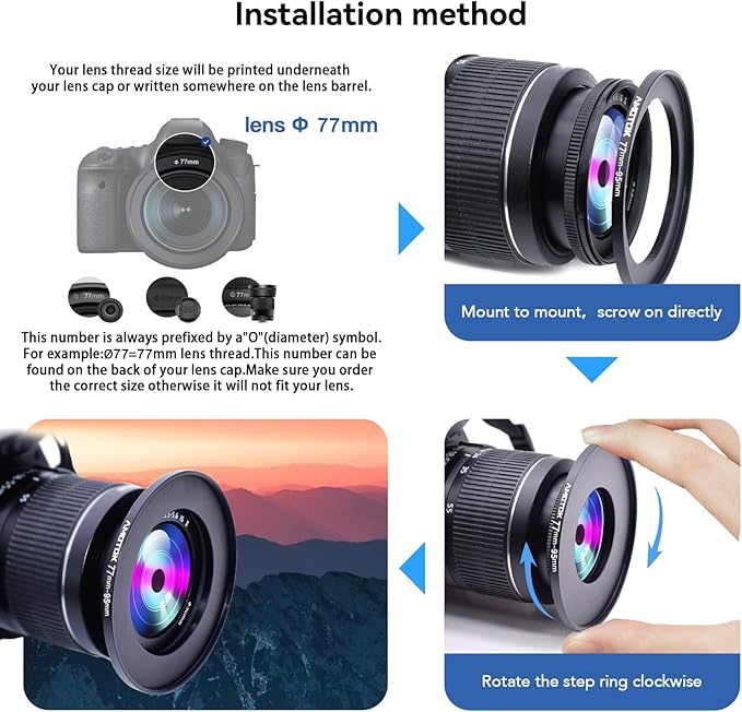 77mm Lens to 95mm Camera Lens Adapter, 77mm-95mm Filter Step up Rings, - Image 5