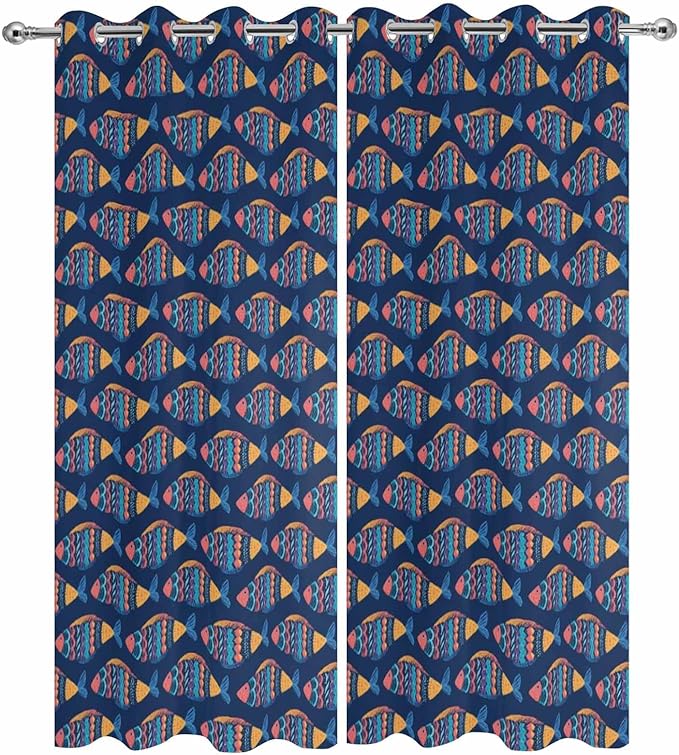 Fish Outdoor Curtains for Patio Vintage National Wind Fish Blue Waterproof - Image 9