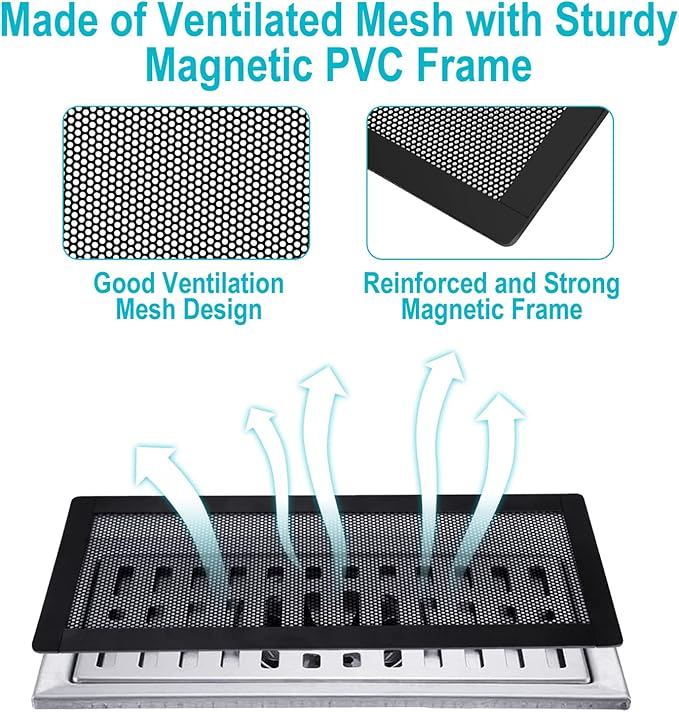 Magnetic Floor Register Vent Covers, 6 x 10 Inch Air Vent Filter Mesh, Sticky - Image 3