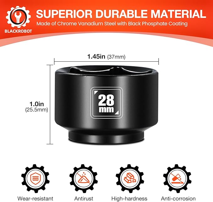 BLACKROBOT 28mm Low Profile Oil Filter Socket, 3/8" Drive 6-Point Oil Filter - Image 2