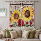 Sunflowers Bedroom Curtains 72 Inch Length, Window Curtains Tab Top, Retro - Image 9
