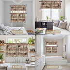 Kitchen Curtains Tiers and Valance Set of 3, Farmhouse Star Brown Light - Image 7
