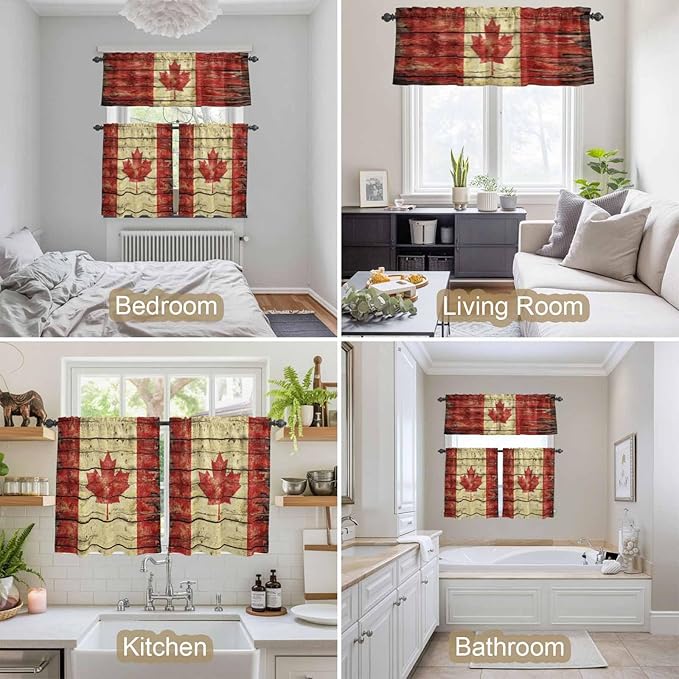 Kitchen Curtains Tiers and Valance Set of 3, Canada Light Filtering Window - Image 7