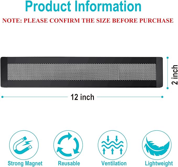 Magnetic Floor Register Vent Covers, 2 x 12 Inch Air Vent Filter Mesh, Sticky - Image 2