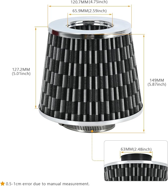 PTNHZ Universal Carbon Fiber 2.5" 63mm High Flow Cold Air Intake Cone Air - Image 4