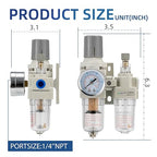 1/4" NPT Compressed Air Filter Regulator Lubricator Combination Water/Oil Trap - Image 3