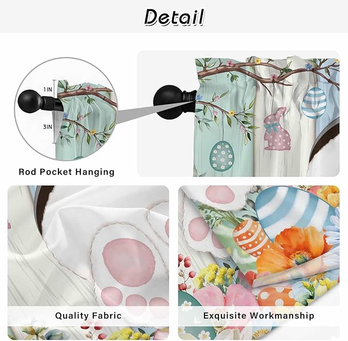 Easter Kitchen Curtains 54 Inch Long 2 Panel Set, Rod Pocket Window Curtains - Image 9