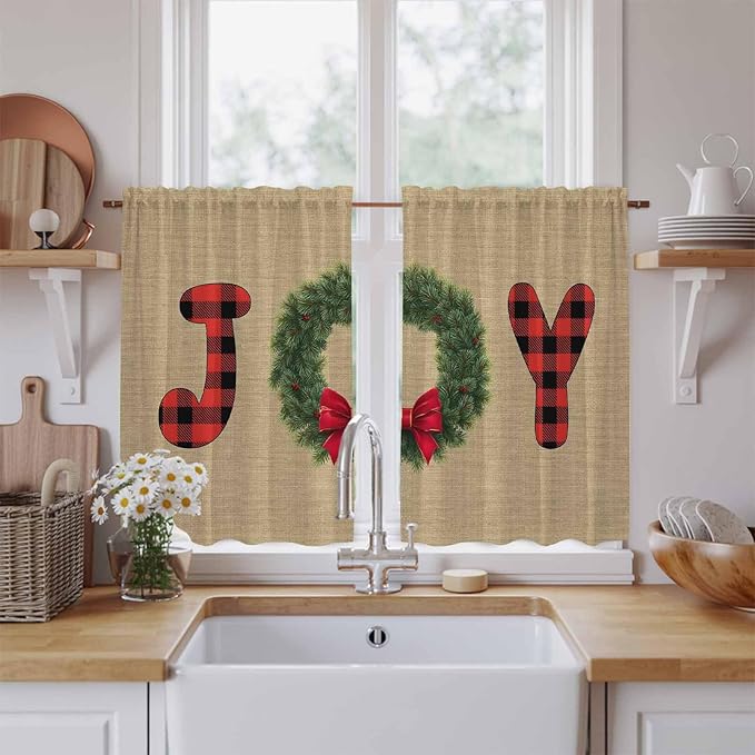 Red Green Christmas Kitchen Curtains 54 Inch Long 2 Panel Set, Rod Pocket by Unknown