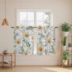 Spring Daisy Tier Curtains, Farmhouse Country Flower Leaf Plant Wood Grain - Image 3