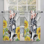 Farmhouse Tier Curtains 45 Inches Long, Watercolor Sunflowers Animals Printed - Image 2
