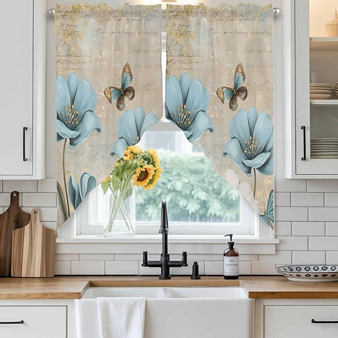 Spring Flowers Swag Valances for Windows, Vintage Rustic Tulips Floral - Image 2