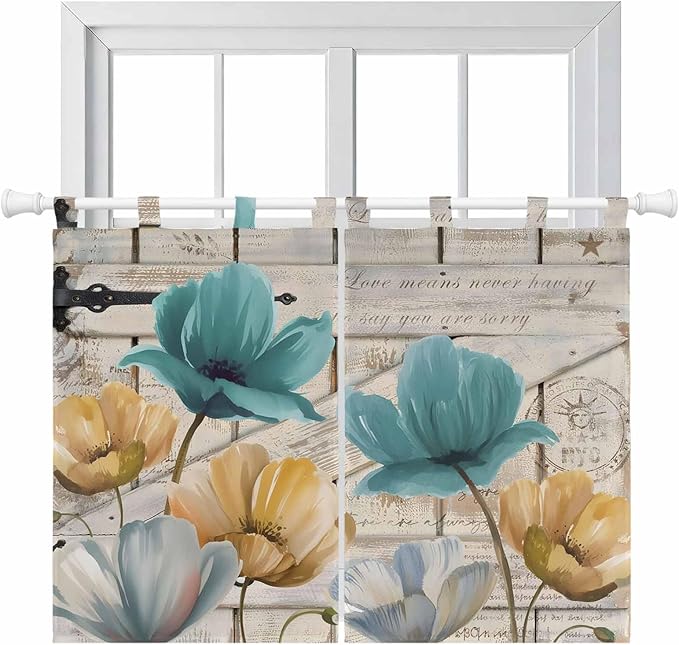Watercolor Flowers Bedroom Curtains 63 Inch Length, Window Curtains Tab Top by Unknown