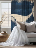 Sheer Curtains 63 Inch Length, Ocean Whale Blue Semi Sheer Curtains Light - Image 4
