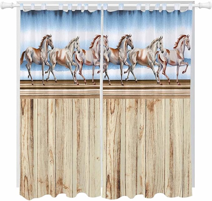 Western Horse Living Room Curtains 96 Inch Length, Window Curtains Tab Top by Unknown