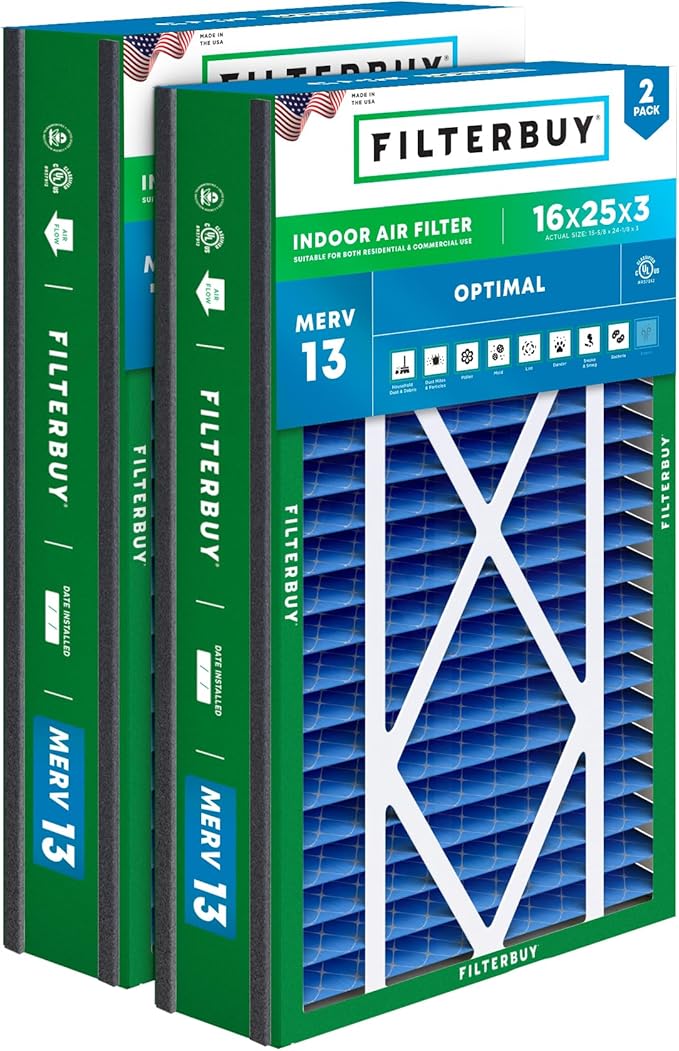 Filterbuy 16x25x3 Air Filter MERV 13 Optimal Smoke & Allergy Defense, by Filterbuy
