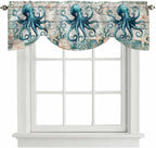 Sea Octopus Ocean Starfish Tie Up Valance Curtains, Nautical Anchor Vintage - Image 9