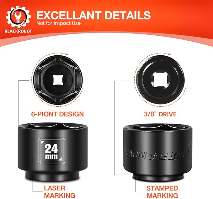 BLACKROBOT 24mm Low Profile Oil Filter Socket, 3/8" Drive 6-Point Oil Filter - Image 4