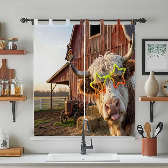 Farm Yaks Living Room Curtains 84 Inch Length, Window Curtains Tab Top - Image 3