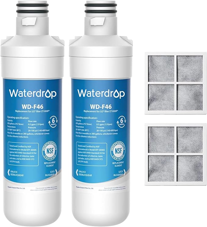 Waterdrop LT1000PC ADQ747935 Refrigerator Water Filter and Air Filter, by Waterdrop