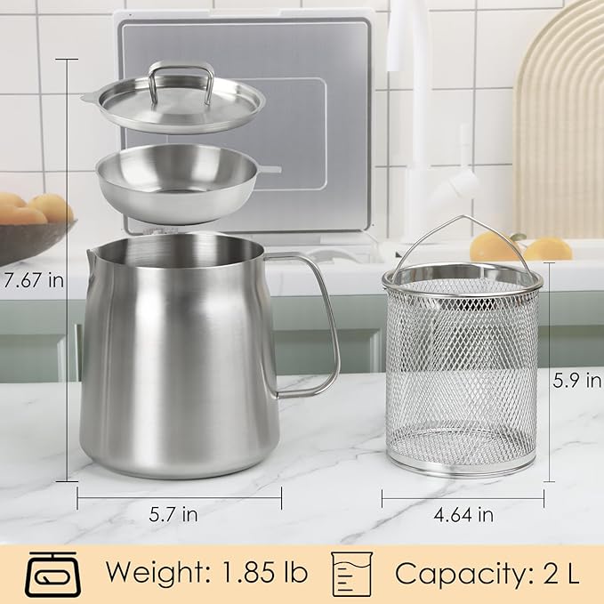 68oz 304 Stainless Steel Oil Filter Pot, Heavy Duty Bacon Grease Container & - Image 6