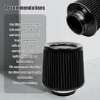RYANSTAR 76mm 3" High Flow Round Tapered Cone Cool Air Filter Cleaner - Image 6