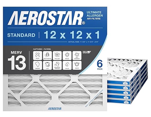 Aerostar 12x12x1 MERV 13 Air Filter, ACTUAL SIZE, Air Conditioning & Furnace by AirFiltersDelivered