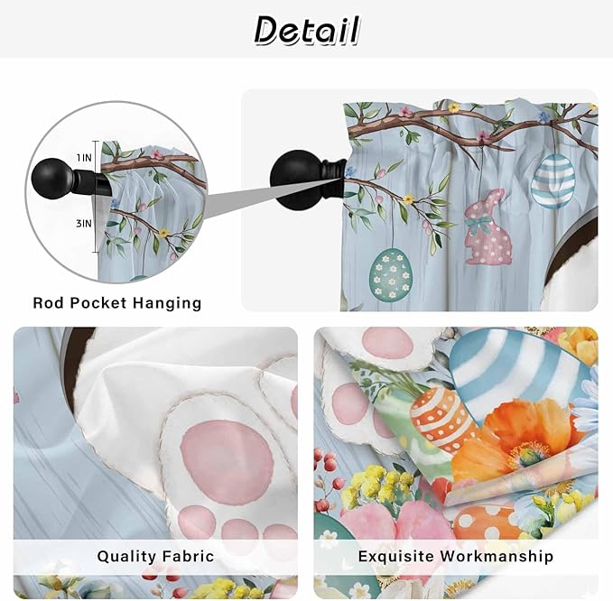 Easter Kitchen Curtains 45 Inch Long 2 Panel Set, Rod Pocket Window Treatment - Image 9