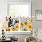 Yellow Sunflowers Kitchen Curtains 36 Inch Length, Small Window Curtains Tab Top - Image 2