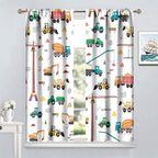 Construction Window Curtains, Kids Cartoon Construction Machines Building Hand - Image 2