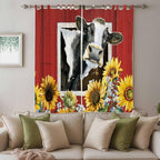 Cows Sunflowers Living Room Curtains 84 Inch Length, Window Curtains Tab Top - Image 3