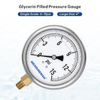 MEASUREMAN Glycerin Filled Plumbing Pressure Gauge 0-15psi Stainless Steel Case - Image 2