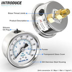 MEANLIN MEASURE 0~200Psi Dry Pressure Gauge Stainless Steel 1/8" NPT 2" FACE - Image 4
