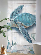 Sheer Curtains 96 Inches Long, Teal Green Sea Turtle Semi Sheer Curtains Light - Image 4