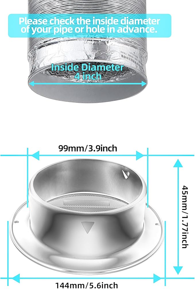 4'' Shiny Silver Paint Stainless Steel Air Vents, Louvered Grille Cover Vent - Image 2
