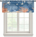 Ocean Corals Sheer Valance Curtains, Summer Beach Coral Sea Stars Dark Blue by Houseown
