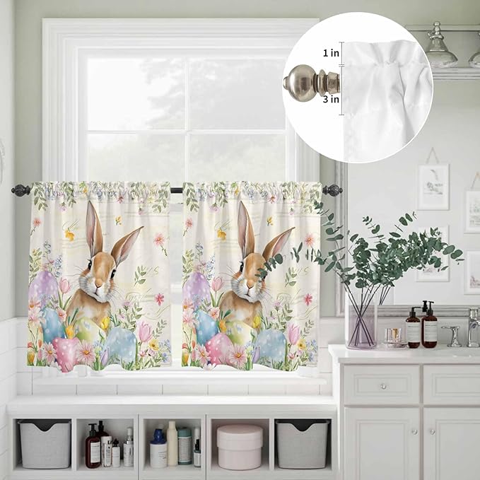 Kitchen Curtains Tiers and Valance Set of 3, Easter Light Filtering Window - Image 8