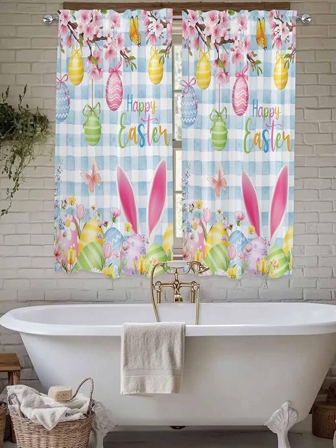 Happy Easter Living Room Curtains 72 Inches length, Spring Watercolor Bunny - Image 7