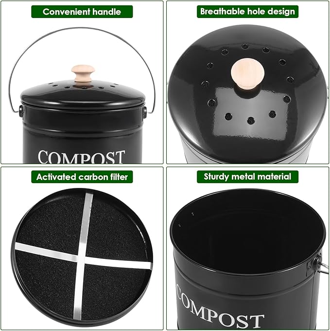 Kitchen Compost Bin 0.8 Gallon Metal Countertop Compost Bin - Image 4