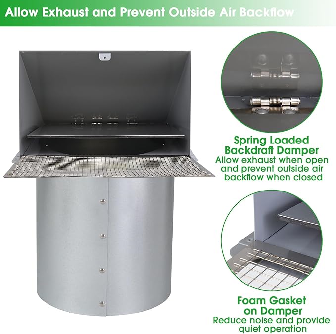 10 Inch Hooded Wall Vent with Screen and Damper, Outdoor Wall Exhaust Vent - Image 5