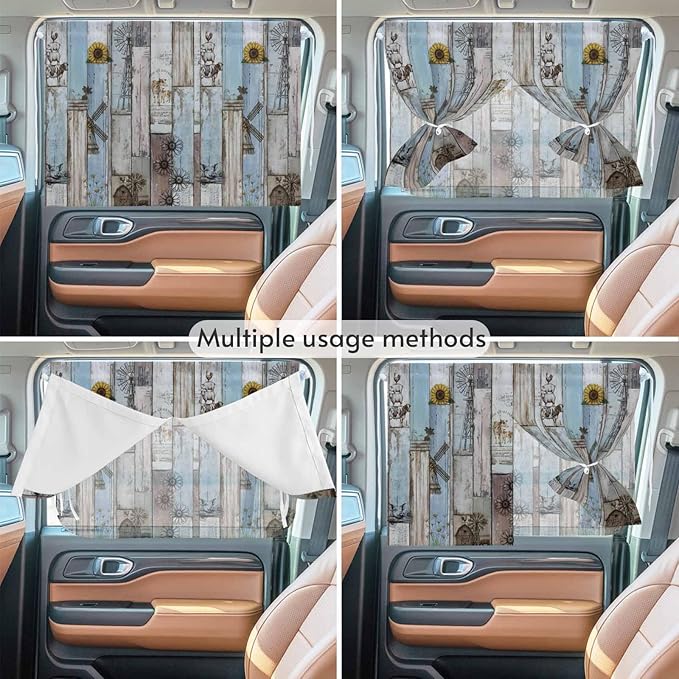 Blue Grey Wooden Magnetic Double Layer Car Window Shades, Side Window Curtains - Image 5