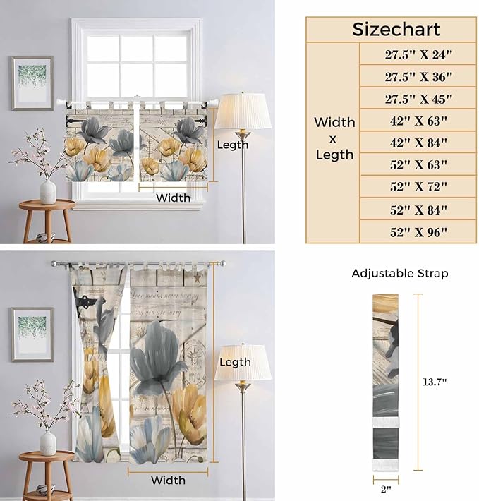 Spring Tulips Flower Bedroom Curtains 72 Inch Length, Window Curtains Tab Top - Image 8