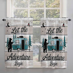Farmhouse Bear Camper Van Tree Window Valance Curtains, Vintage Wood Grain - Image 2