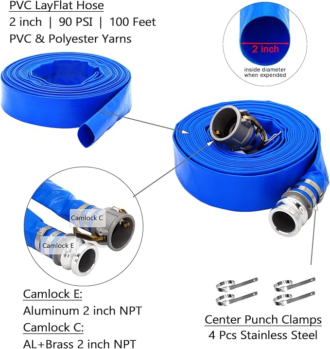 DAVCO 2" ID × 100 ft PVC Lay Flat Discharge Hose, Heavy Duty Reinforced Blue - Image 4