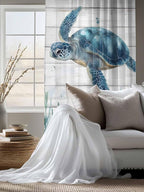 Sheer Curtains 72 Inches Long, Teal Green Ocean Turtle Semi Sheer Curtains - Image 4