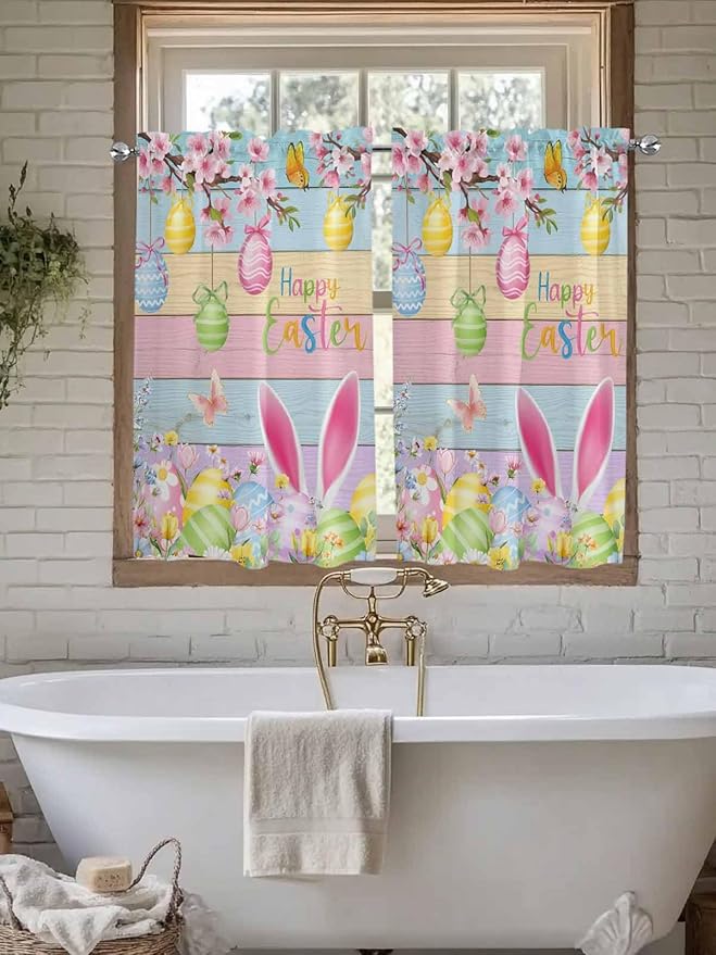 Colorful Easter Kitchen Curtains 54 Inches length, Spring Watercolor Bunny Egg - Image 7