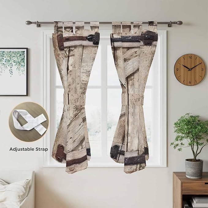 Farmhouse Wood Grain Bathroom Curtains 63 Inch Length, Window Curtains Tab Top - Image 5
