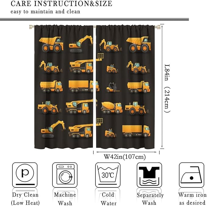 Kids Construction Window Curtains, Construction Machinery Equipment Mode of - Image 4